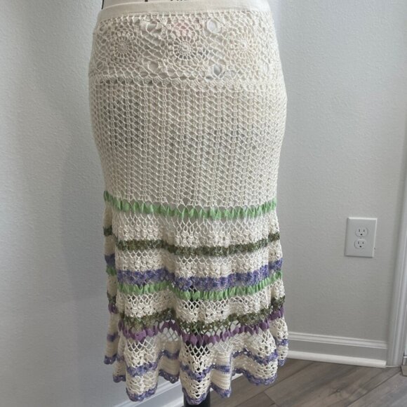 CYNTHIA STEFFE CROCHET SKIRT SZ S BOHEMIAN COTTON TAN LILAC GREEN VERSATILE CHIC - Picture 7 of 16
